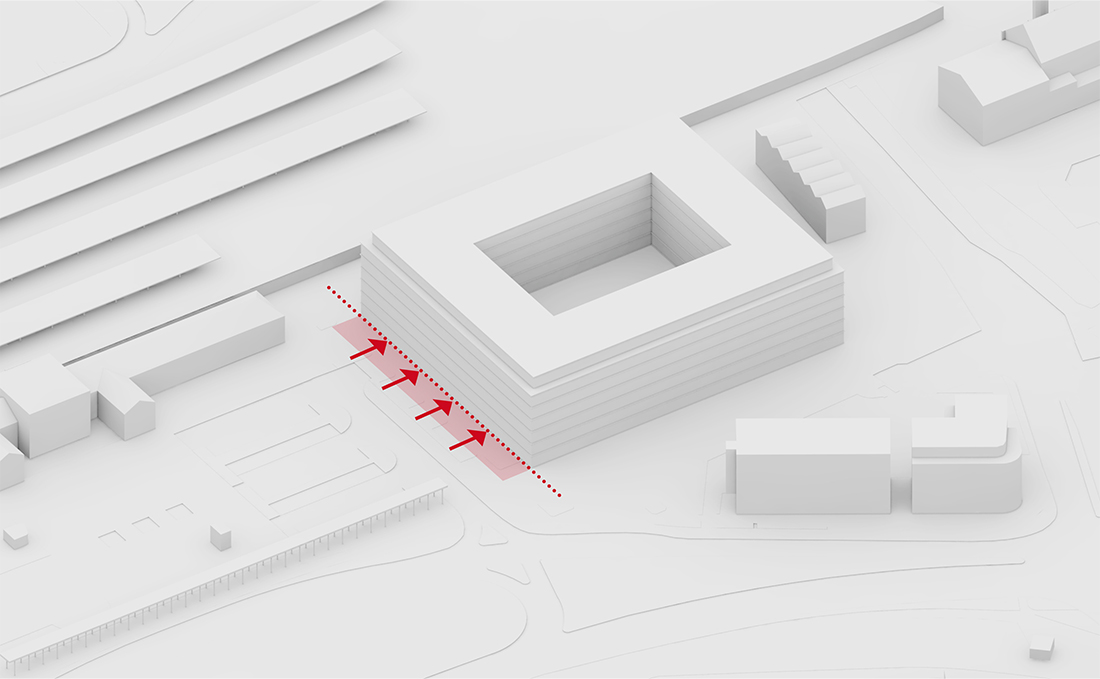 Ein urbanes Quartier am Bahnhof von Göttingen, Variante A – Kürzen des Baukörpers