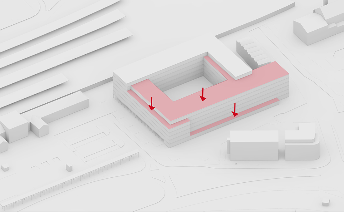 Ein urbanes Quartier am Bahnhof von Göttingen, Variante A – Höhendifferenzierung
