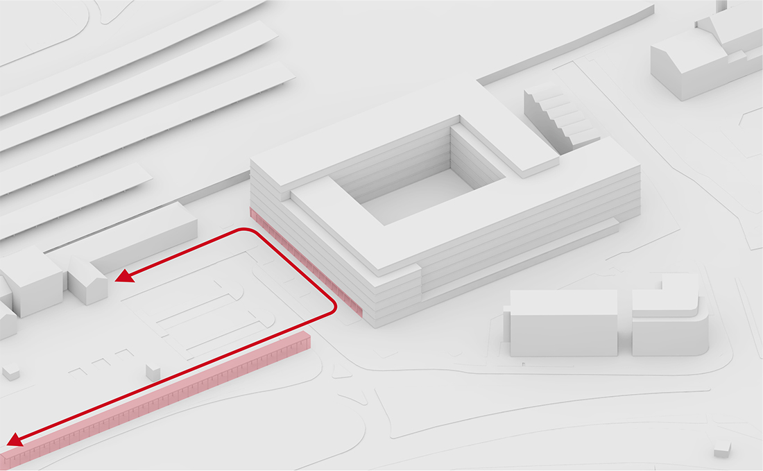 Ein urbanes Quartier am Bahnhof von Göttingen, Variante A – Fortsetzung der Kolonnade